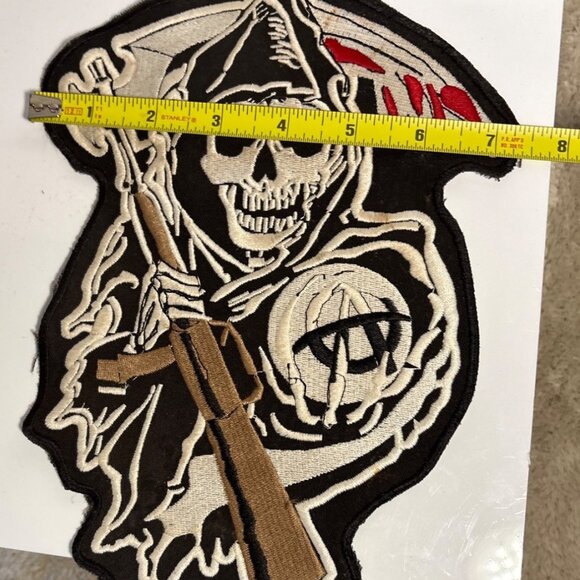 Grim Reaper Skeleton Embroidered Patch With Rifle & Scythe 10"x7.5" Sons of Anar - Picture 7 of 8